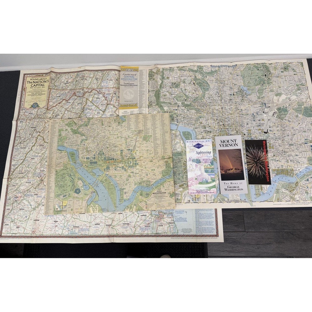 Vintage National Geographic Washington DC Maps and Travel Brochures 6 Items